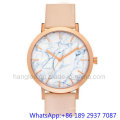 Relógios de aço inoxidável de alta qualidade Whit Marble Dial, pulseira de couro genuíno Ja-15064